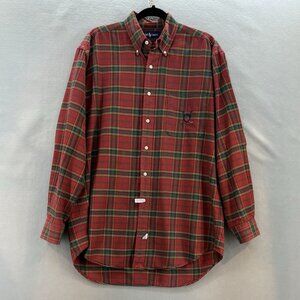 Vintage Ralph Lauren Button-Down Shirt Mens SZ‎ M Country Club Crest Red Plaid